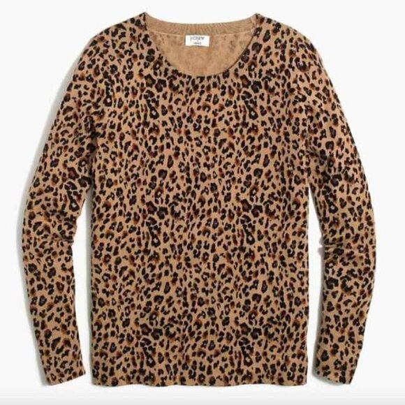 J. Crew Sweaters - J. Crew Leopard Print Cotton Teddie Pullover Crew Neck Long Sleeve Sweater M